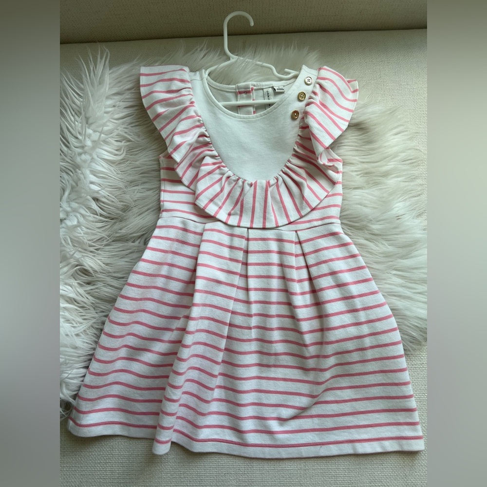 Janie and Jack White and Pink Striped Dress with Ruffles
